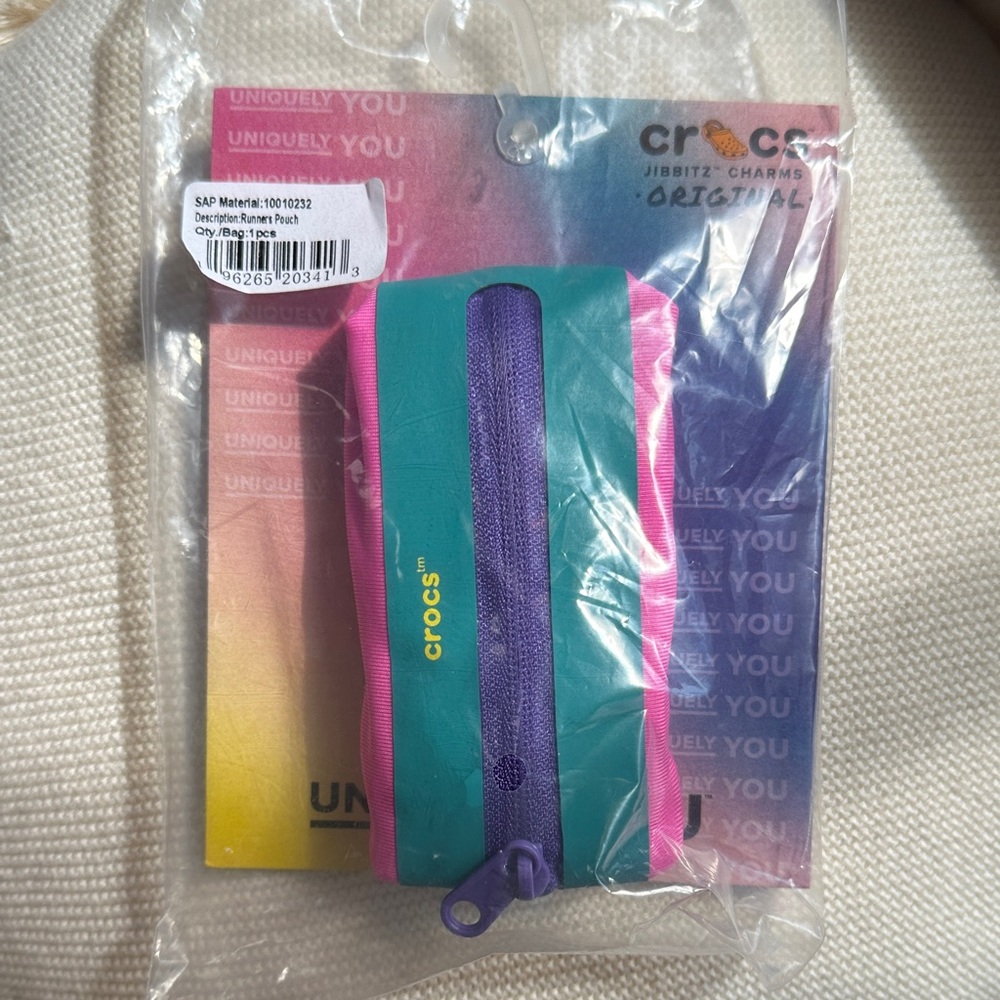CROCS Jibbitz Pink and Teal Pouch with Purple Zipper